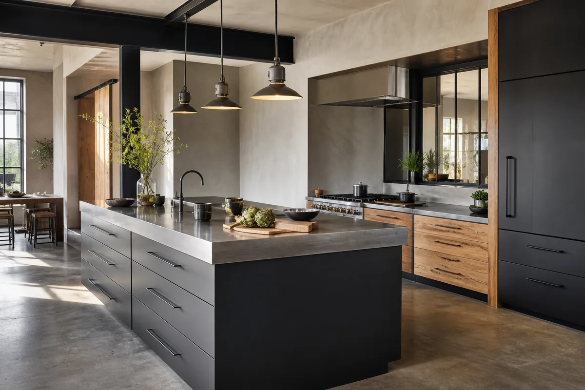 Cuisine style industriel : matériaux, verrière, plan métal